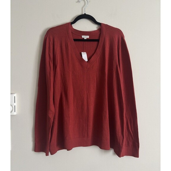 NWT Talbots XL V Neck Knit Top Pullover‎ Rustic Orange Cotton Preppy Casual - Picture 1 of 5
